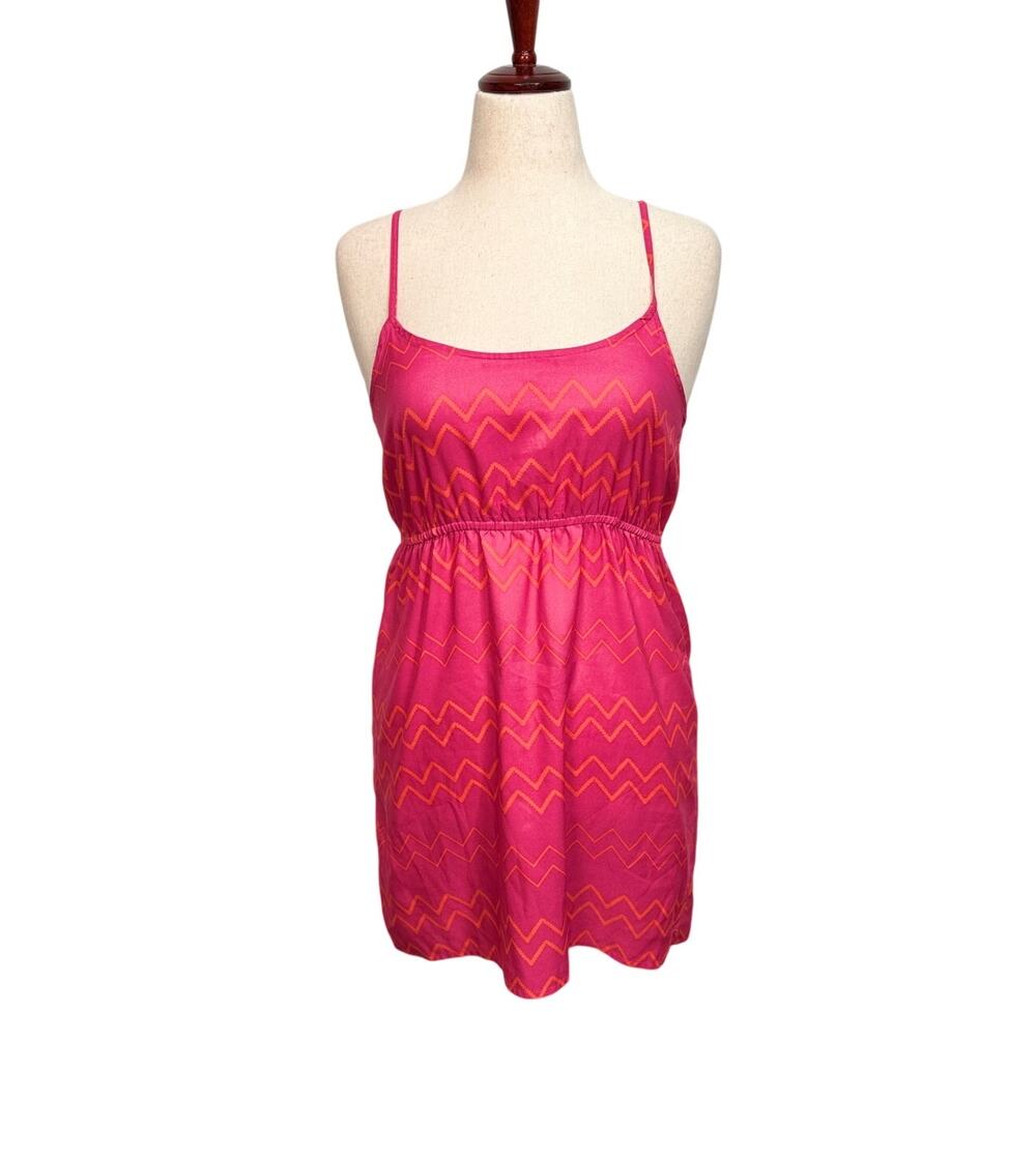 Vintage Roxy dress pink orange pattern spaghetti strap scoop neckline Sz M